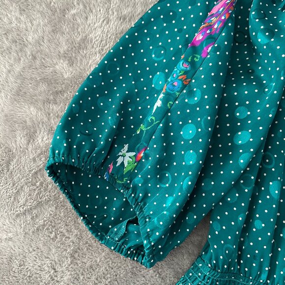 Vintage Susan Freis Green Polka Dot Pleated Dress Women's MEDIUM 80s - Picture 3 of 8